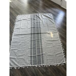 Cotton Woven Bohemian Turkish Tassel Tablecloth Gray White Rectangle Cottagecore